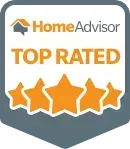 HomeAdvisor Top Rated badge with gold stars and gray shield shape