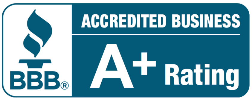 BBB Accredited Business A+ rating badge in blue and white