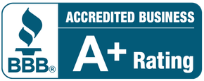 BBB Accredited Business A+ rating badge in blue and white