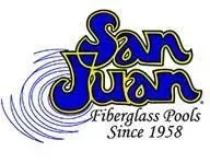 San Juan Fiberglass Pools logo with blue and yellow script and swirl design, “Since 1958” tagline