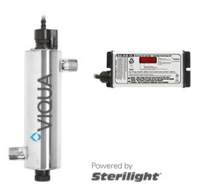 A stainless steel water filter is powered by sterilight A stainless steel water filter is powered by sterilight