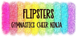 Colorful glitter banner reading “FLIPSTERS” with “GYMNASTICS CHEER NINJA” below on a white background