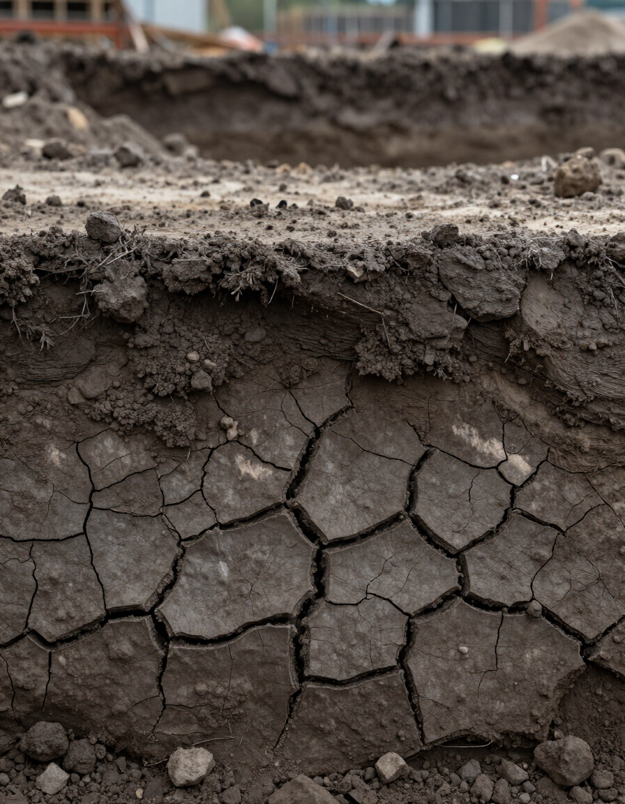 Cracked expansive clay soil cross-section