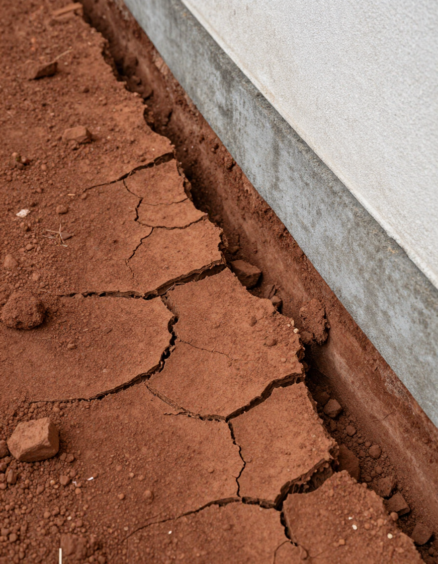 Clay soil gap along a home's foundation footing