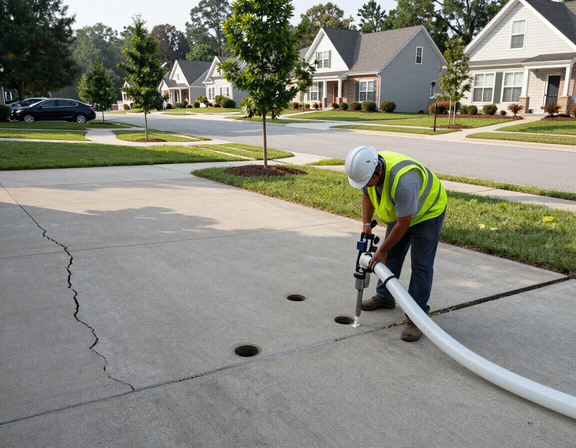 Concrete slab lifting in Franklin driveway