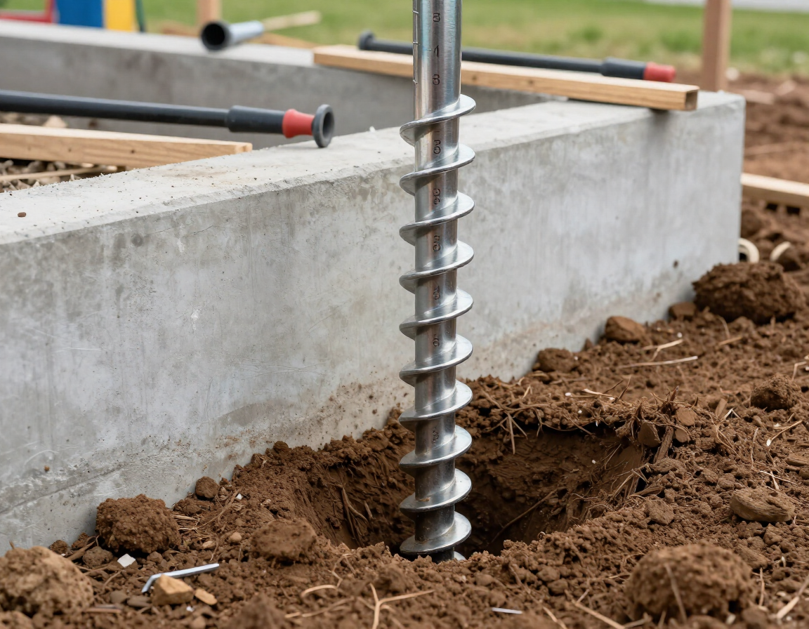 Helical pier installation in Brentwood property