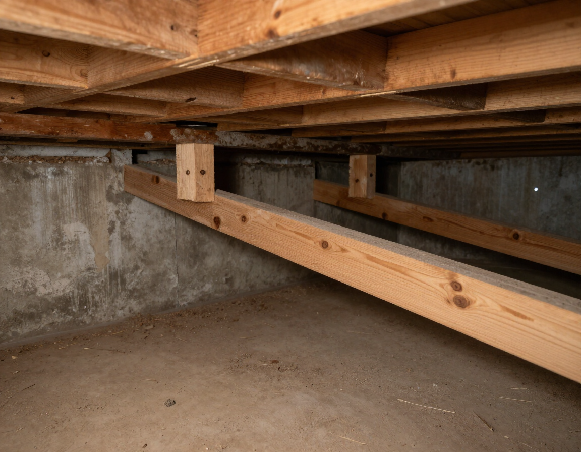Sagging floor joists in a crawl space