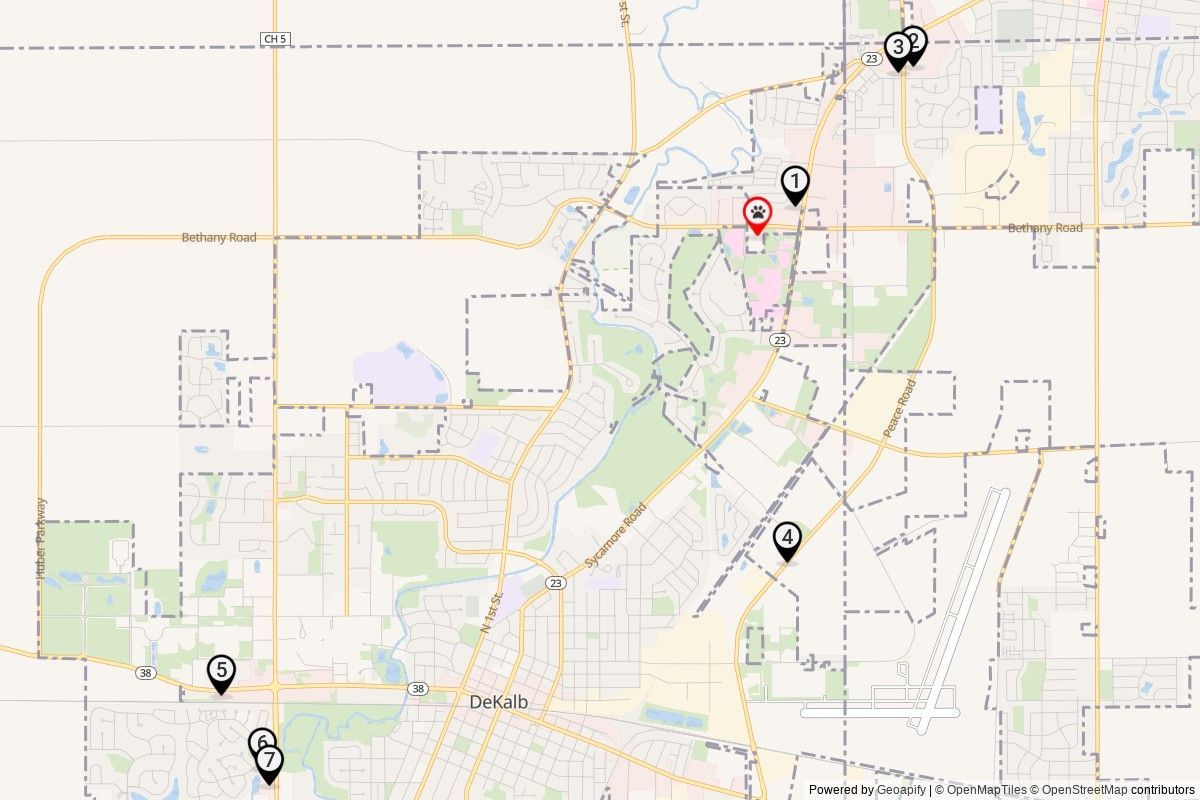 Hotel Locations Near the YMCA Map showing the team facility and recommended DeKalb hotels.
