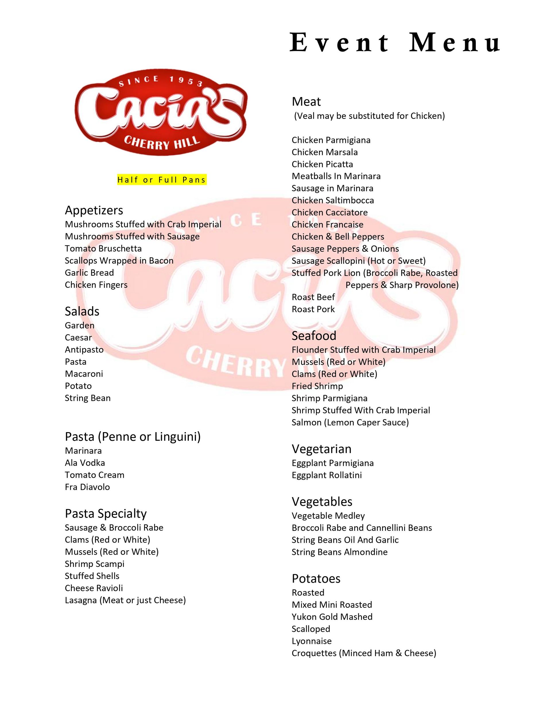 Catering Bakery Cherry Hill and Audubon, NJ Cacia’s Bakery