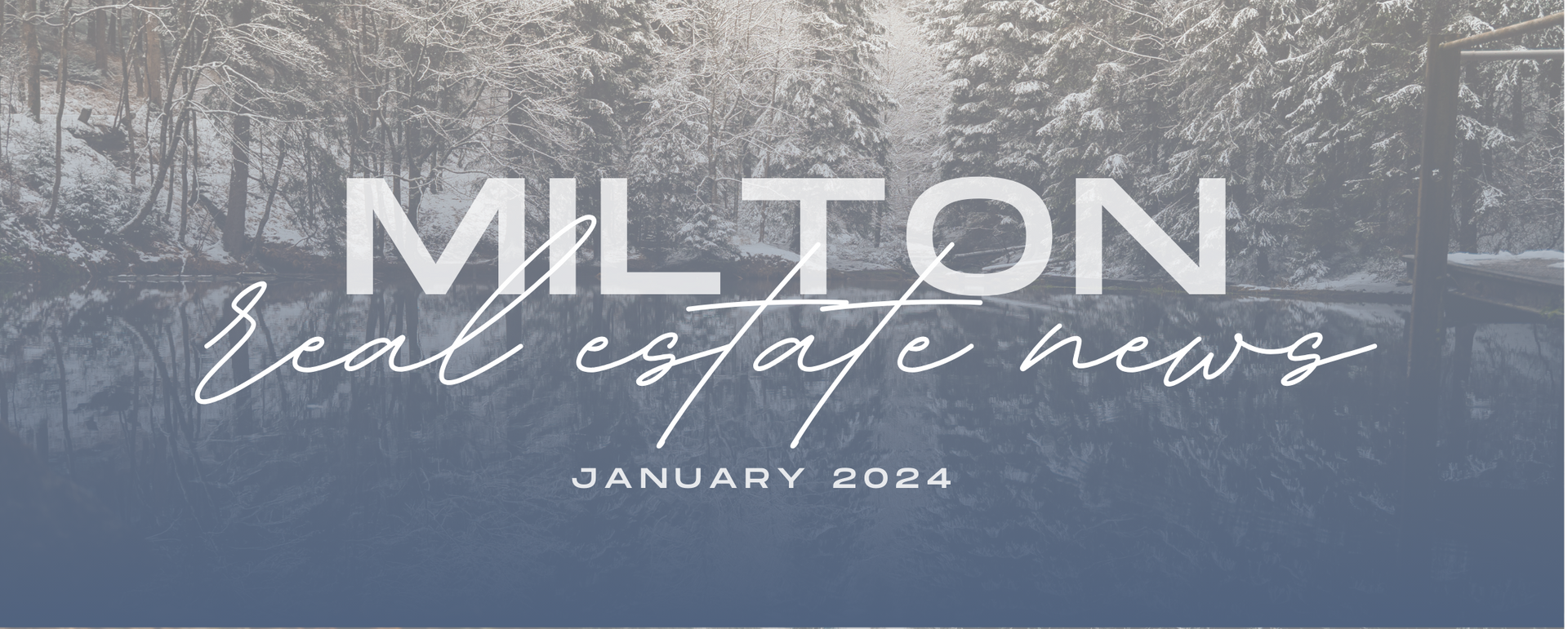 A logo for milton real estate news with a picture of trees in the background.