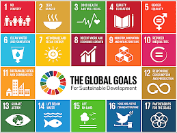 The Global Goals for Sustainable Development graphic: 17 colored boxes with icons and text.