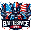 Battlespace Idaho logo with armored helmet, stars, and red, white, and blue American flag design
