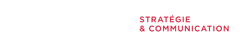 Logo rouge avec la mention &laquo; Strat&eacute;gie & Communication &raquo; sur fond blanc