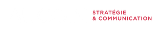 Logo rouge avec la mention &laquo; Strat&eacute;gie & Communication &raquo; sur fond blanc