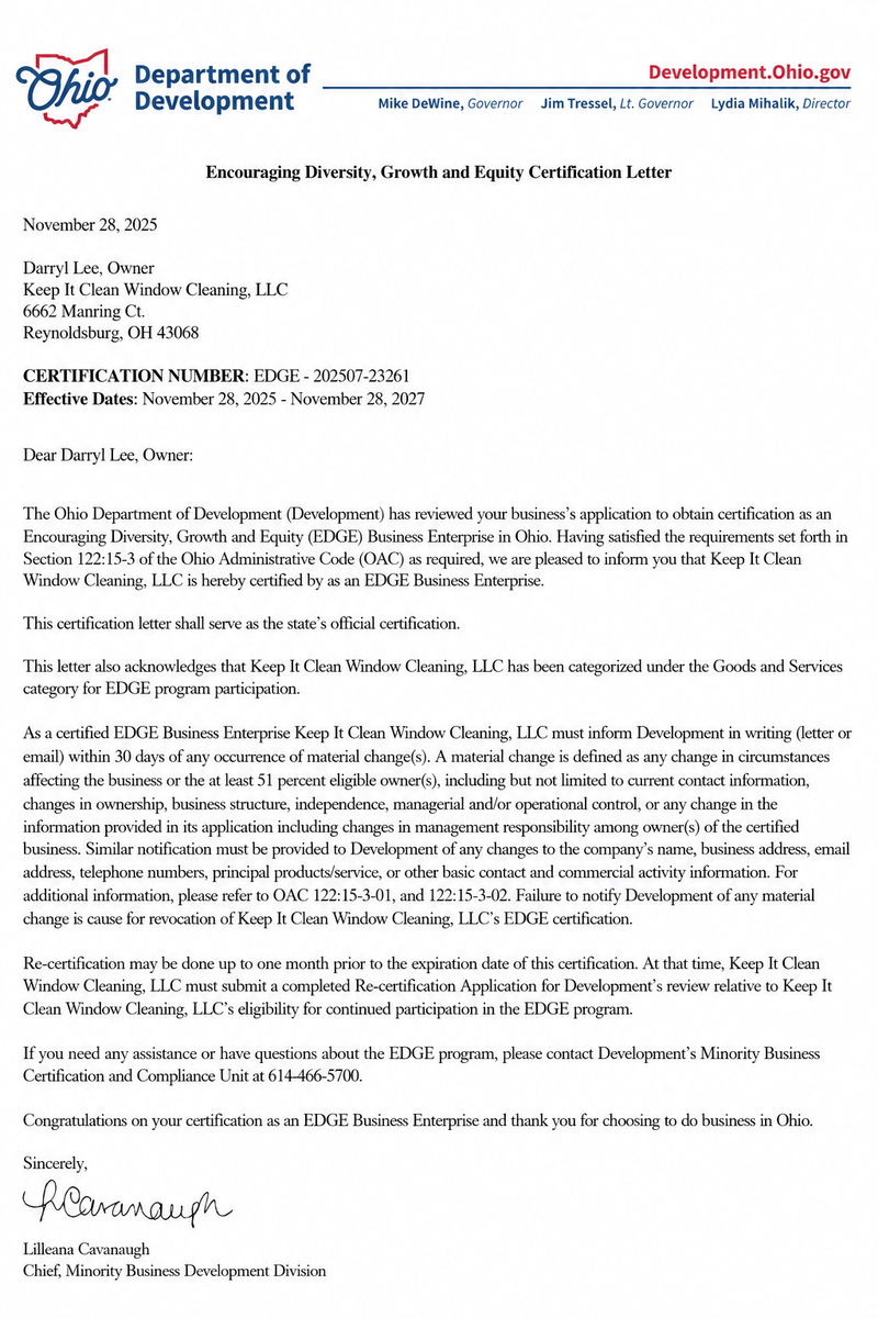 Department of Development letter on white paper with logo header and typed text on the page