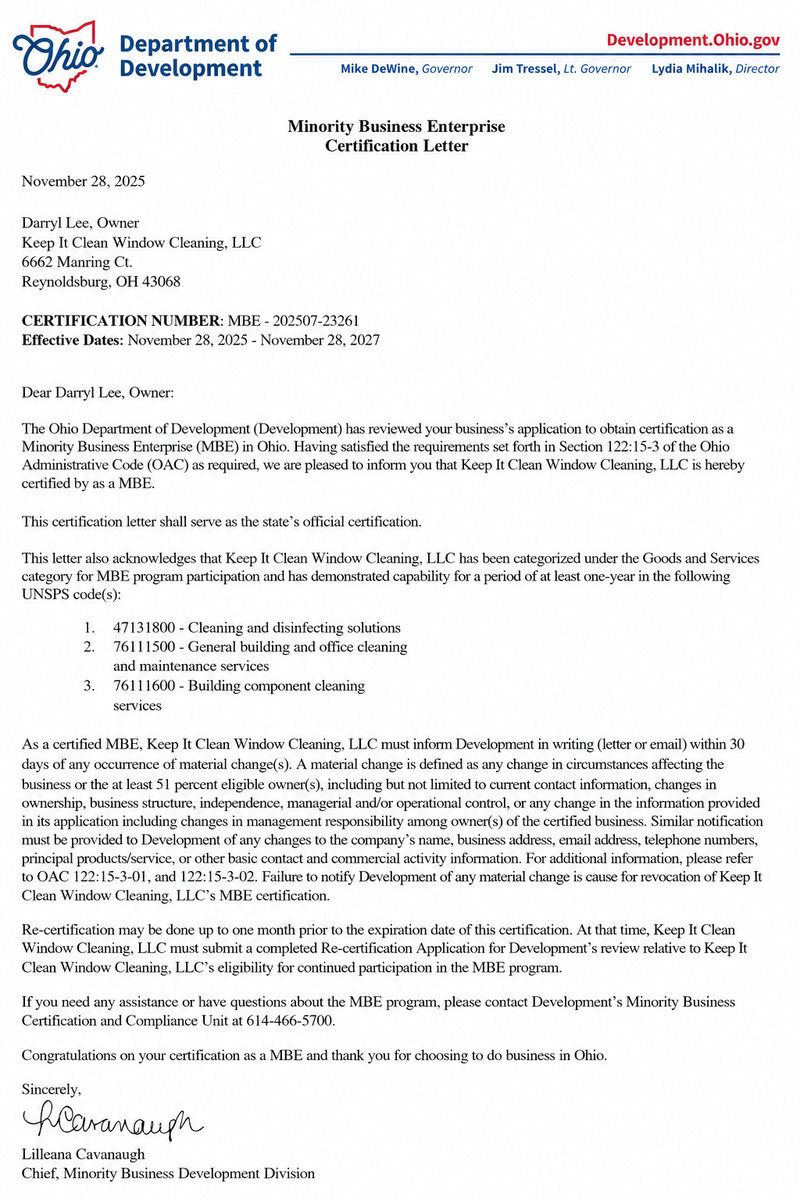 A scanned letter from the Department of Development on white paper with a blue logo and typed paragraphs.