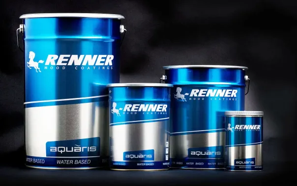 Four cans of renner paint are lined up in a row