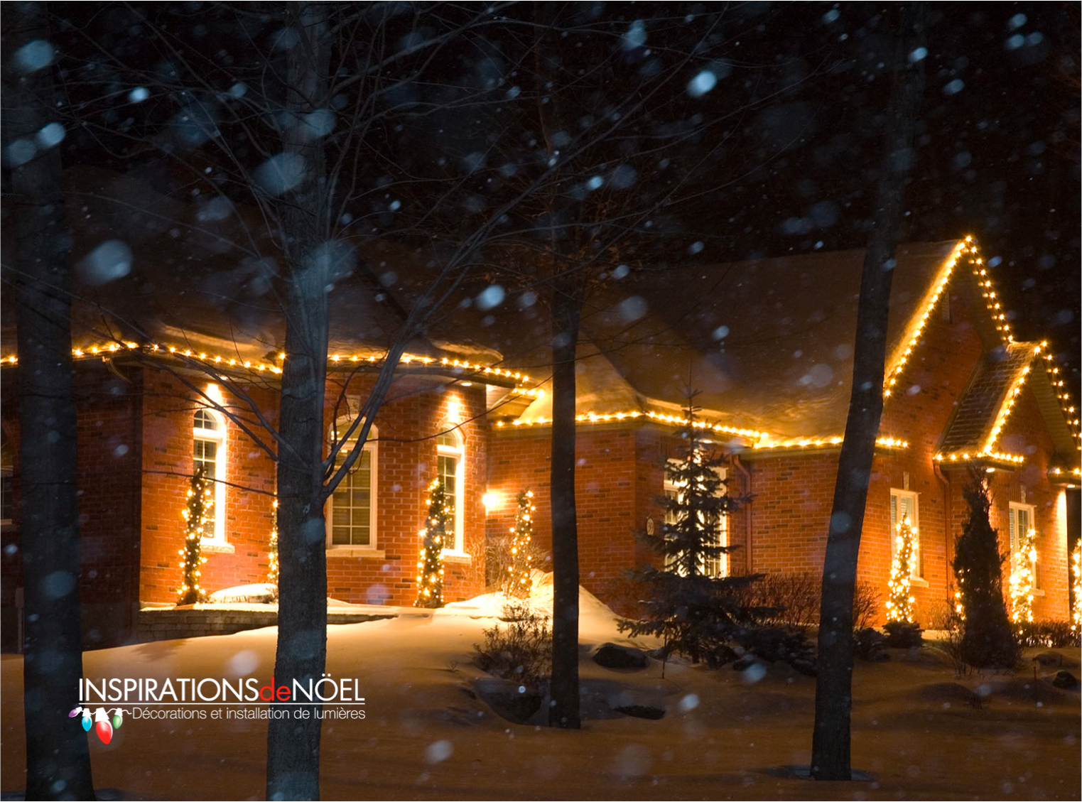 A picture of a house with christmas lights on it