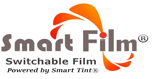 The logo for smart film is a switchable film powered by smart tint.