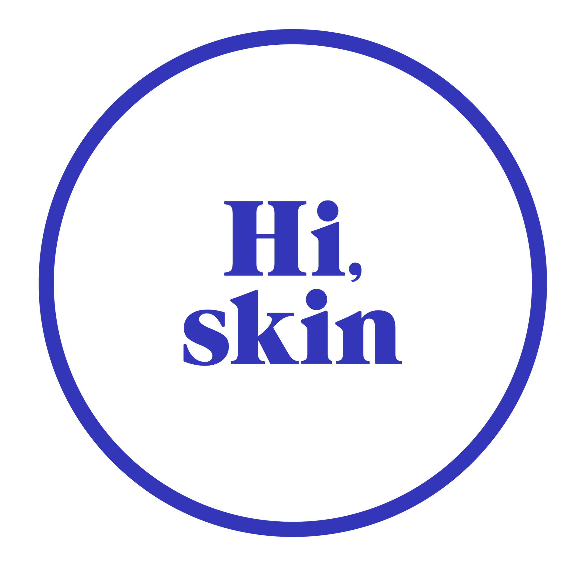 White circle with a blue outline, contains the blue text