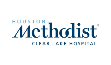 Houston Methodist Clear Lake Hospital logo in blue and white.