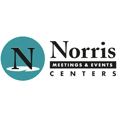 Logo for Norris Meetings & Events Centers: Blue circle with white shadow of letter