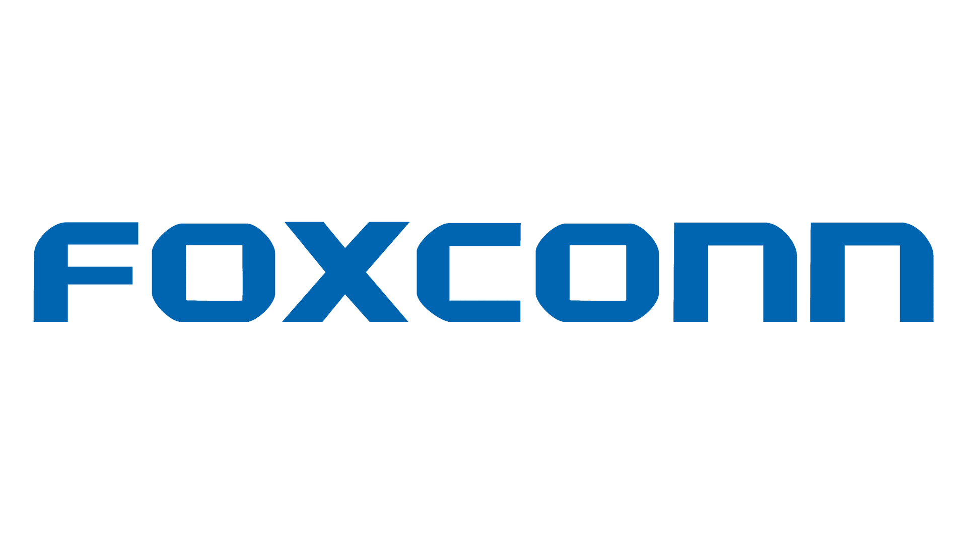 Foxconn logo in blue text on a white background.