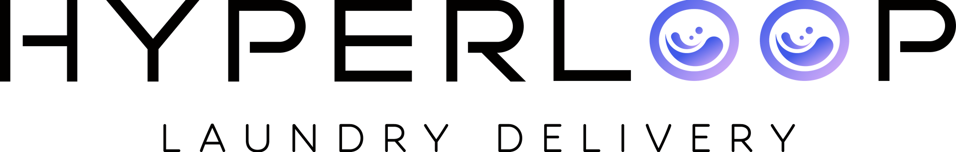 Logo for Hyperloop Laundry Delivery, black text, with two blue and purple wave-shaped icons.