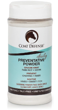 COAT DEFENSE Coat Defense daily prevention powder jar with white lid and teal label