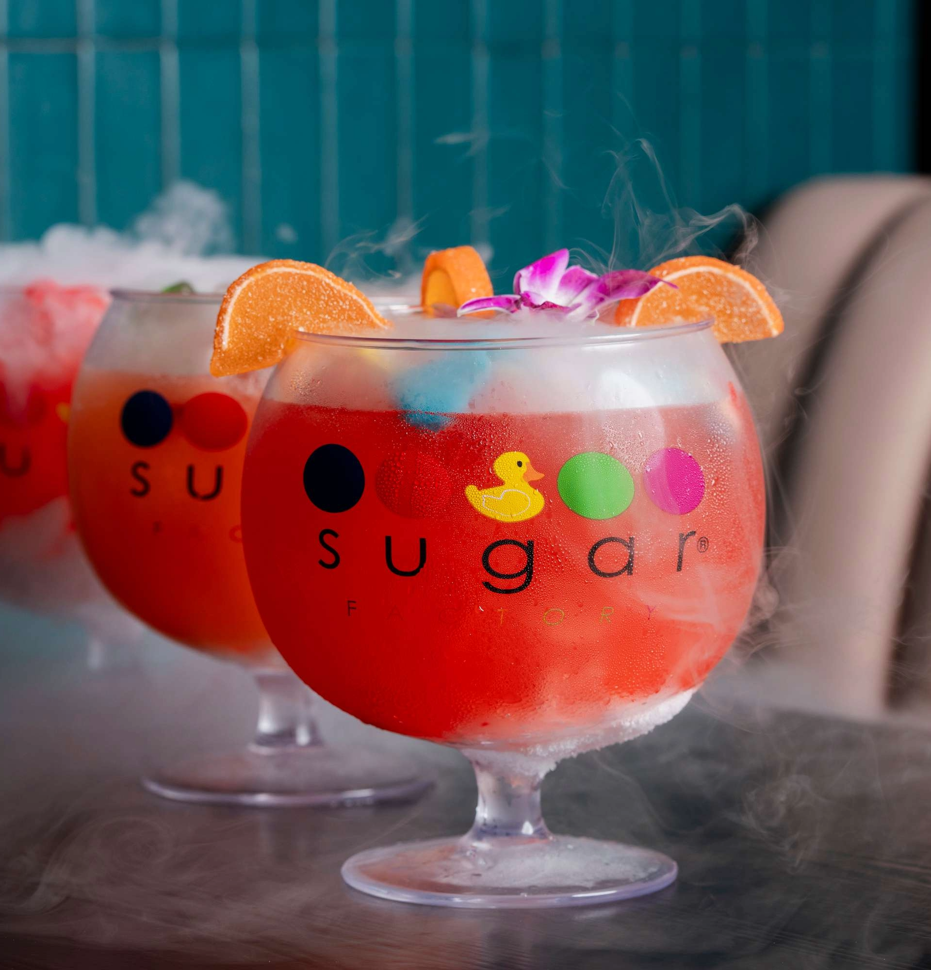 A close up of a red sugary beverage