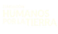 Logotipo azul y blanco de Fundación Humanos por la Tierra, con un símbolo circular y el nombre en mayúsculas.