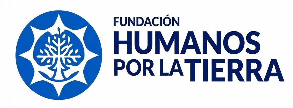 Logotipo azul y blanco de Fundación Humanos por la Tierra