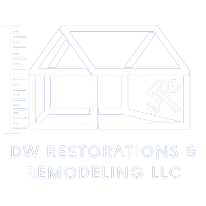 A blue logo for DW Restorations & Remodeling LLC