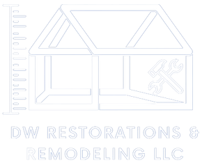 A blue logo for DW Restorations & Remodeling LLC A blue logo for DW Restorations & Remodeling LLC