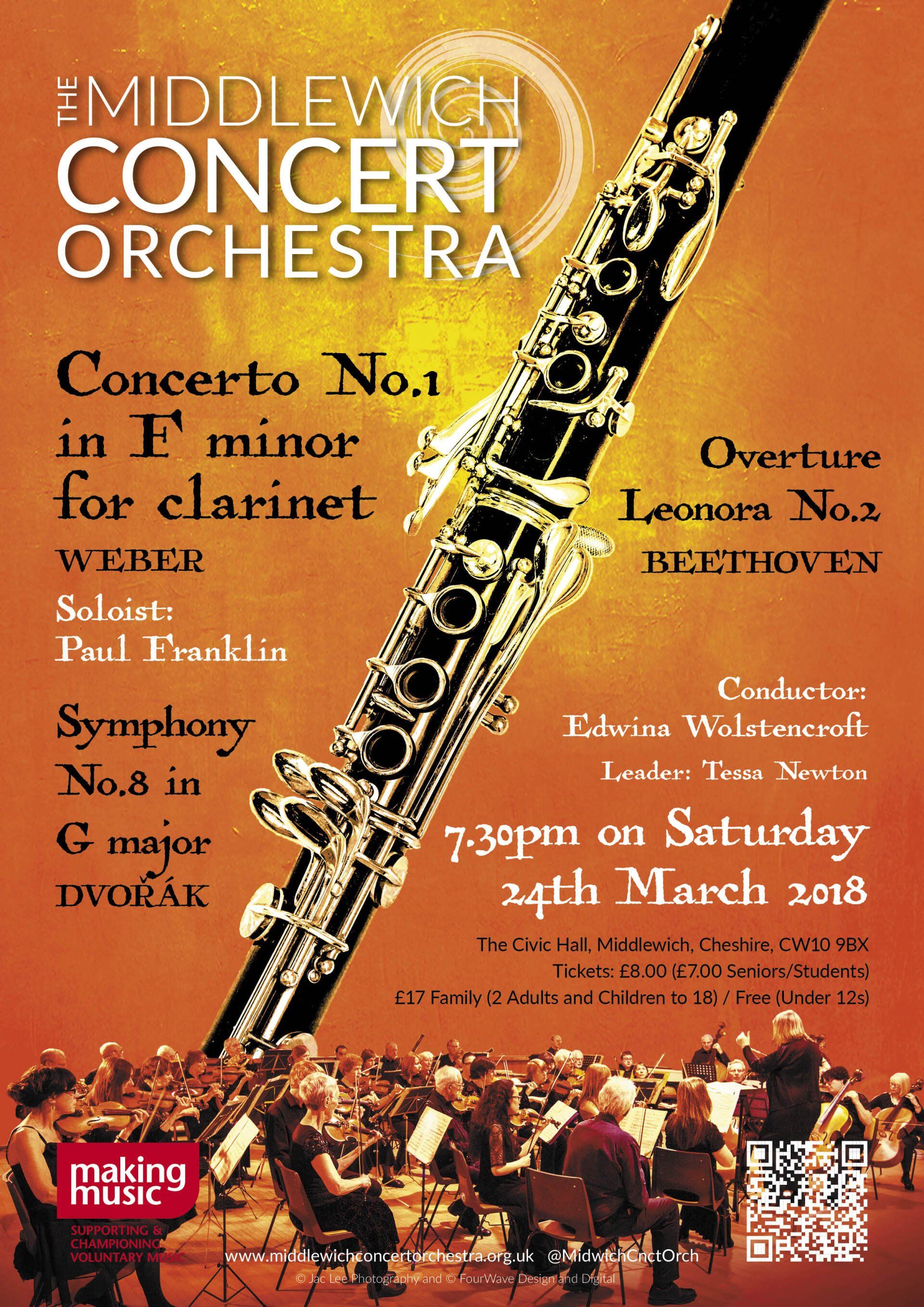 A poster promoting the Middlewich Concert orchestra performance of Winter 2019 by ©Jac Lee of FourWave Design and Digital