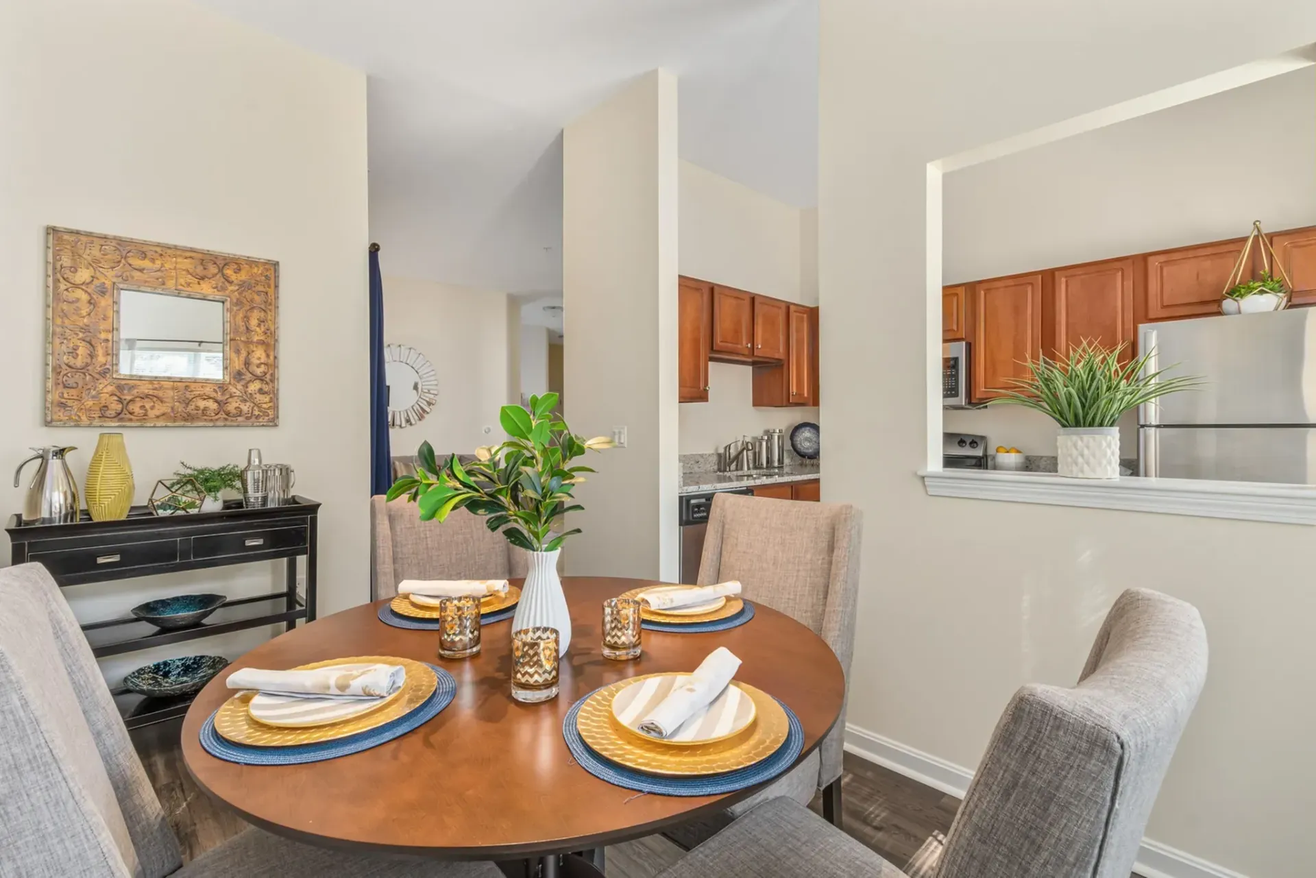 The Ledges at Johnston dining room oversees kitchen.