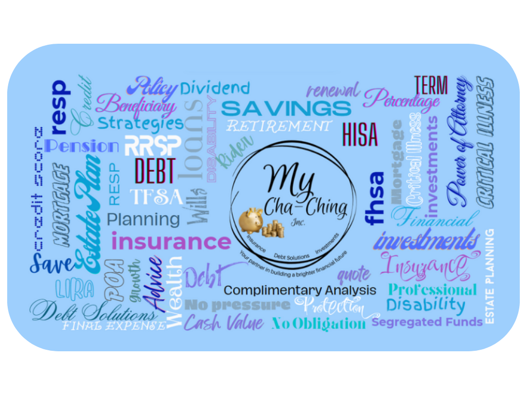Word cloud with financial terms, company logo