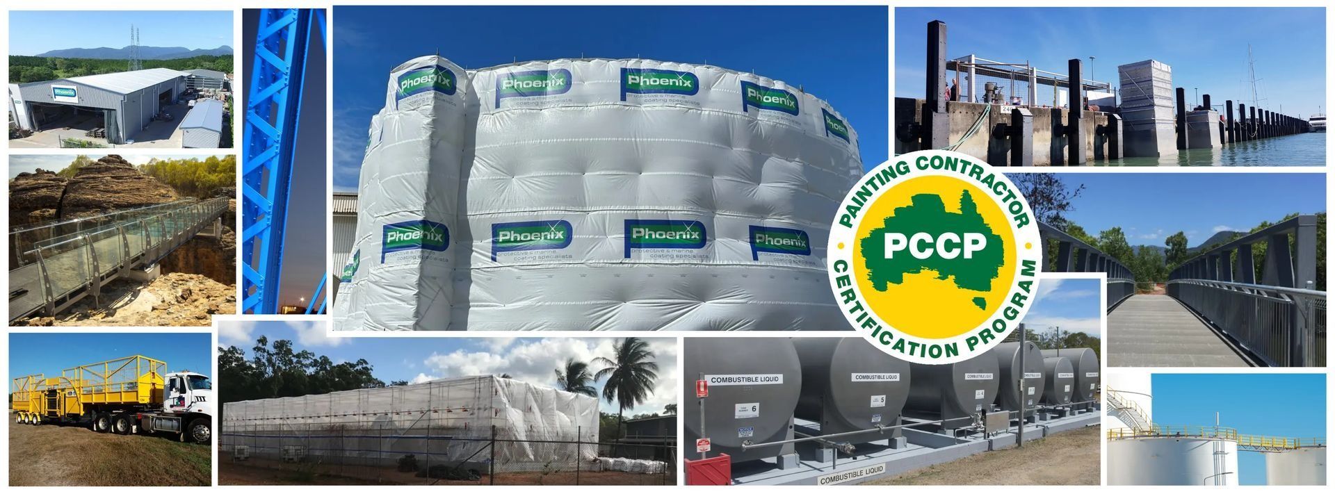 Collage of Concrete Plant, Silos, Trucks — Phoenix Protective & Marine Coating Specialists in Woree, QLD