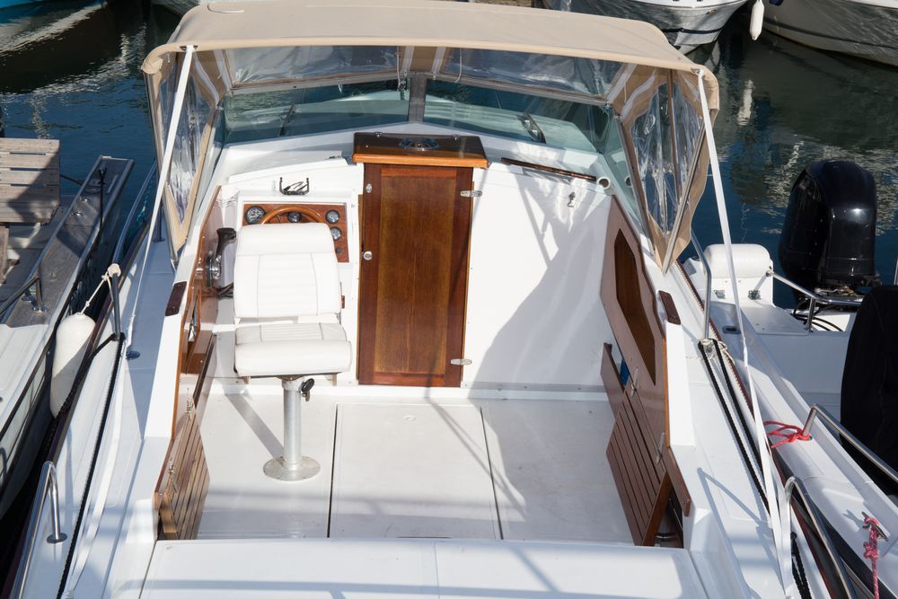 White Boat Deck With Helm, Cabin Door — Phoenix Protective & Marine Coating Specialists in Torres Strait, QLD
