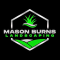 Mason Burns Landscaping logo with green grass inside a silver hexagon on a black background