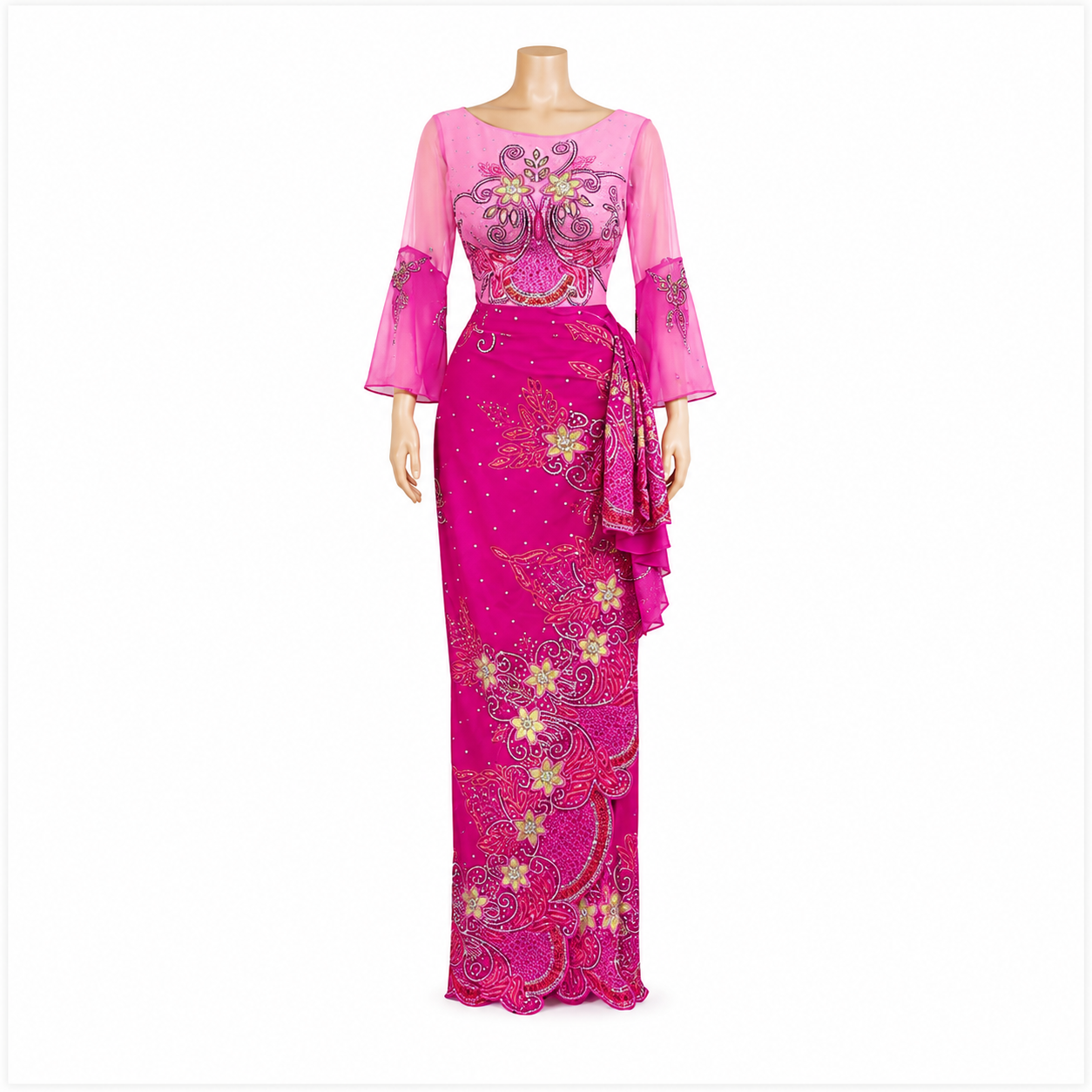 Embroidered Pink Statement Maxi Dress