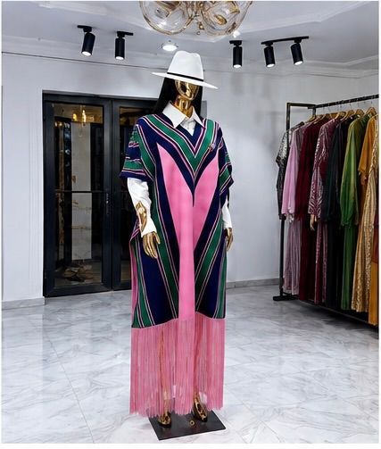 Luxury Striped Fringe Caftan Dress