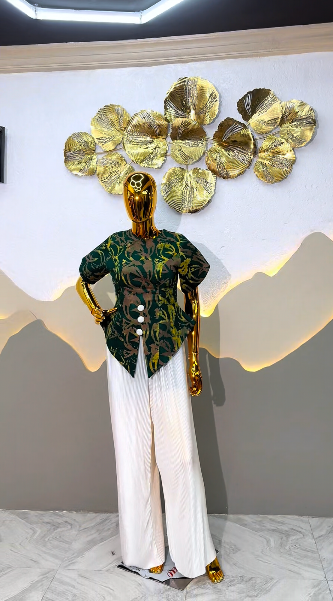 Luxury Printed Peplum Top & Pleated Palazzo Pant Set