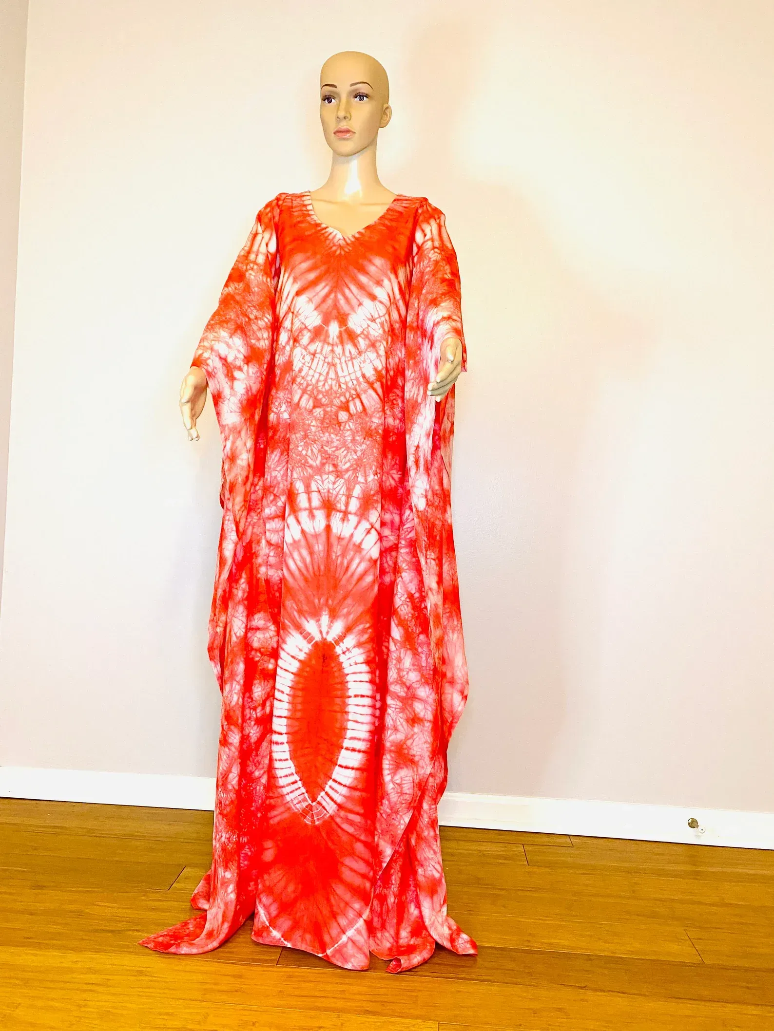 Mary Adire Ankara Long Dress - Orange