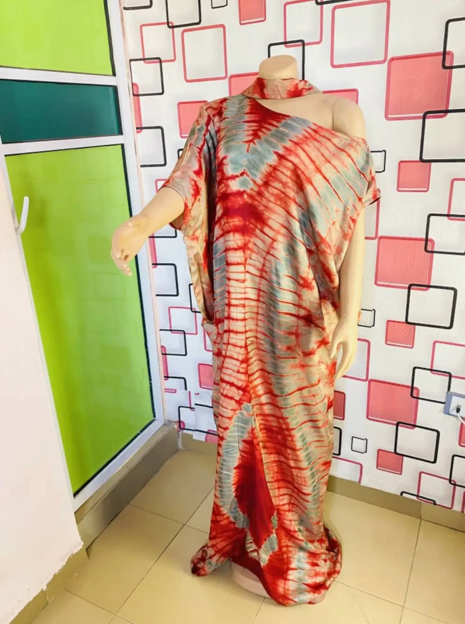 Mary Adire Ankara Long Dress - Red