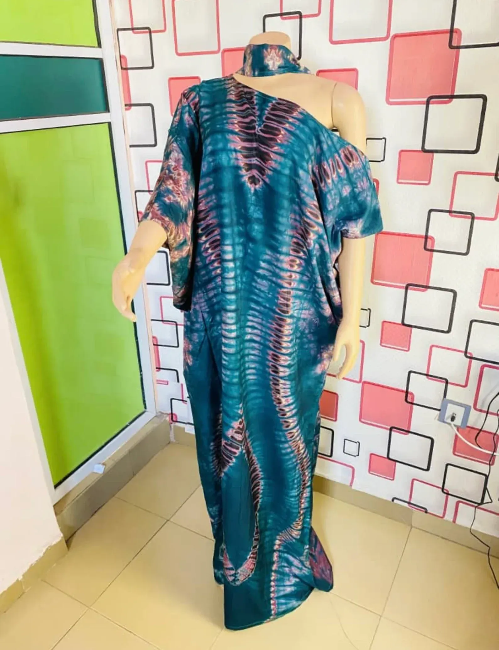Mary Adire Ankara Long Dress - Blue