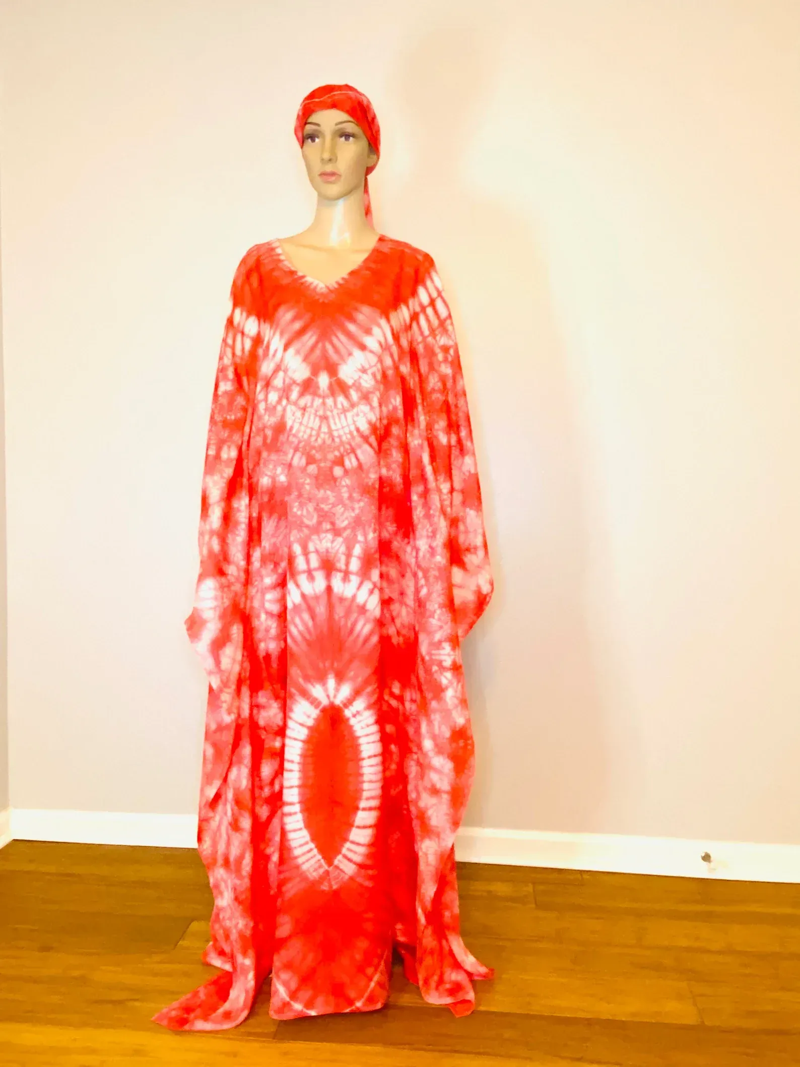 Mary Adire Ankara Long Dress - Orange