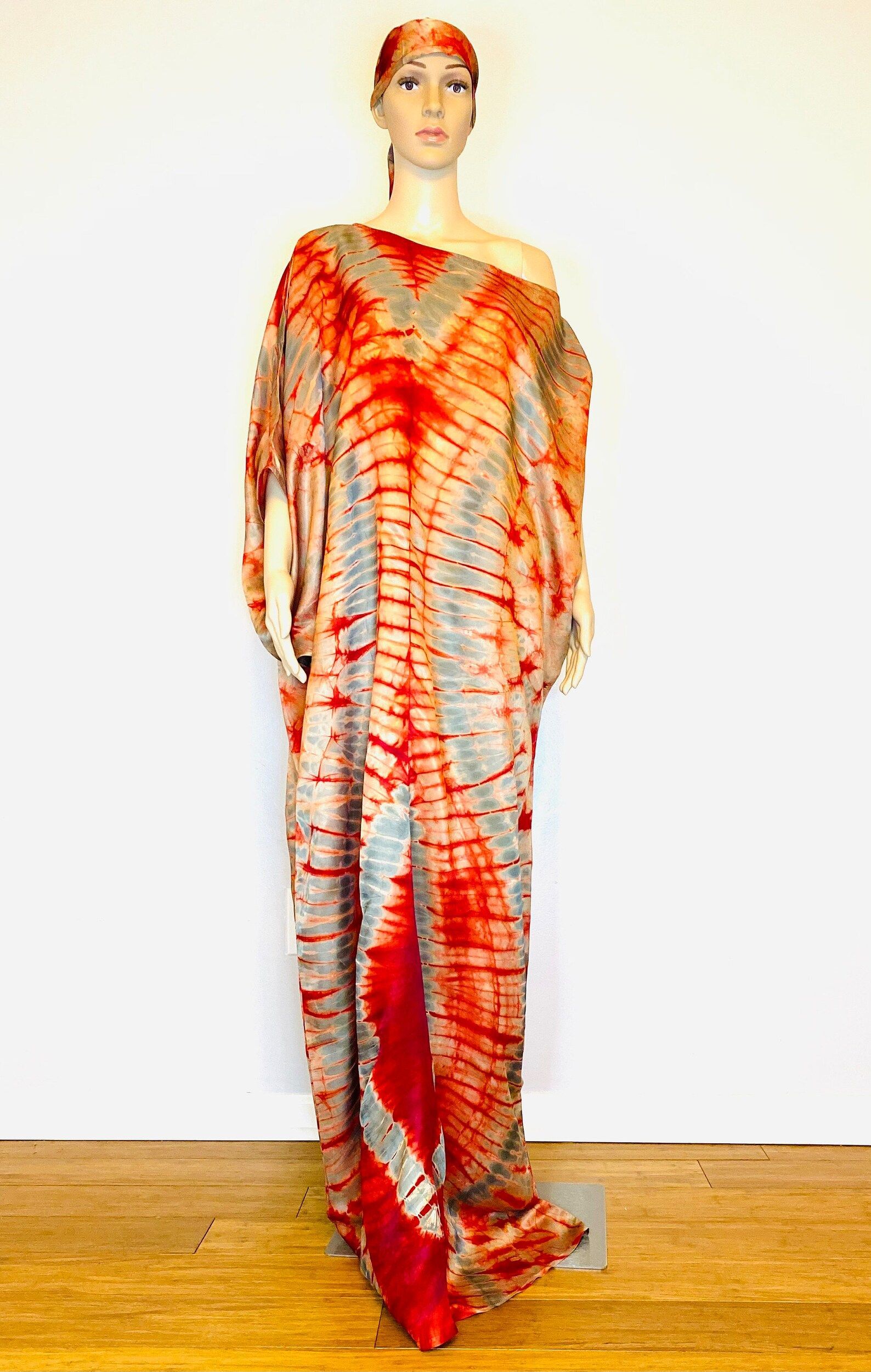 Mary Adire Ankara Long Dress - Red