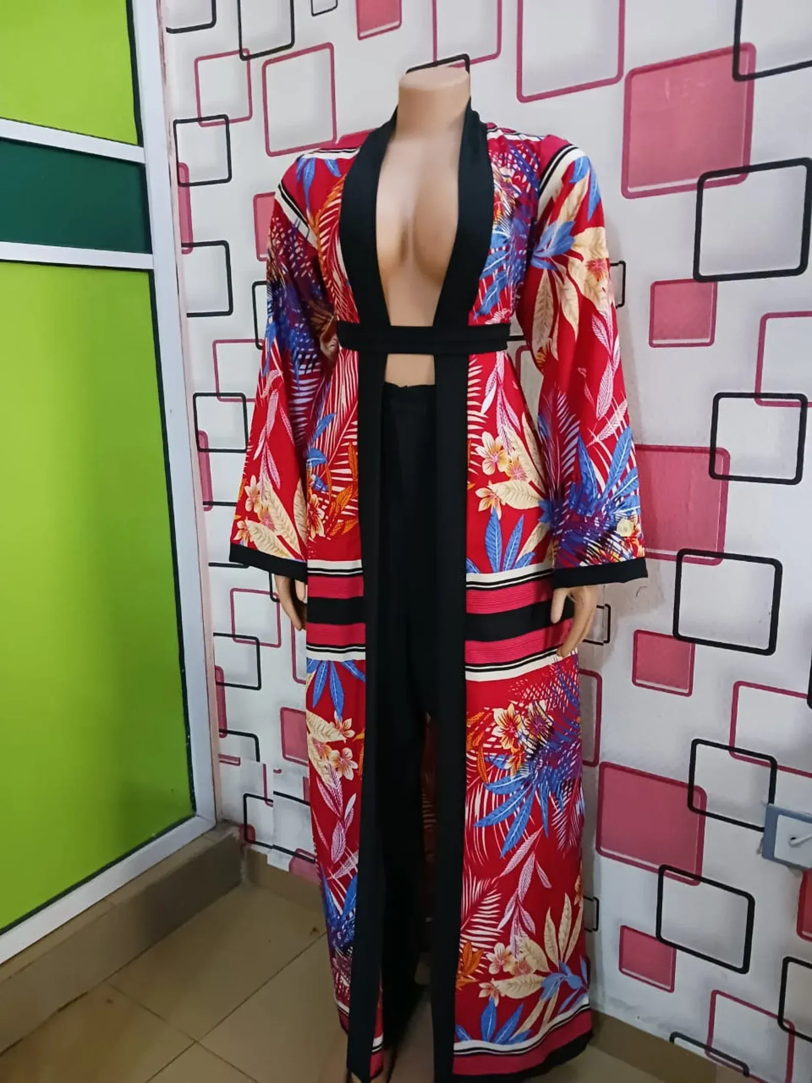 Heavenly Printed Lapel Dress - Red