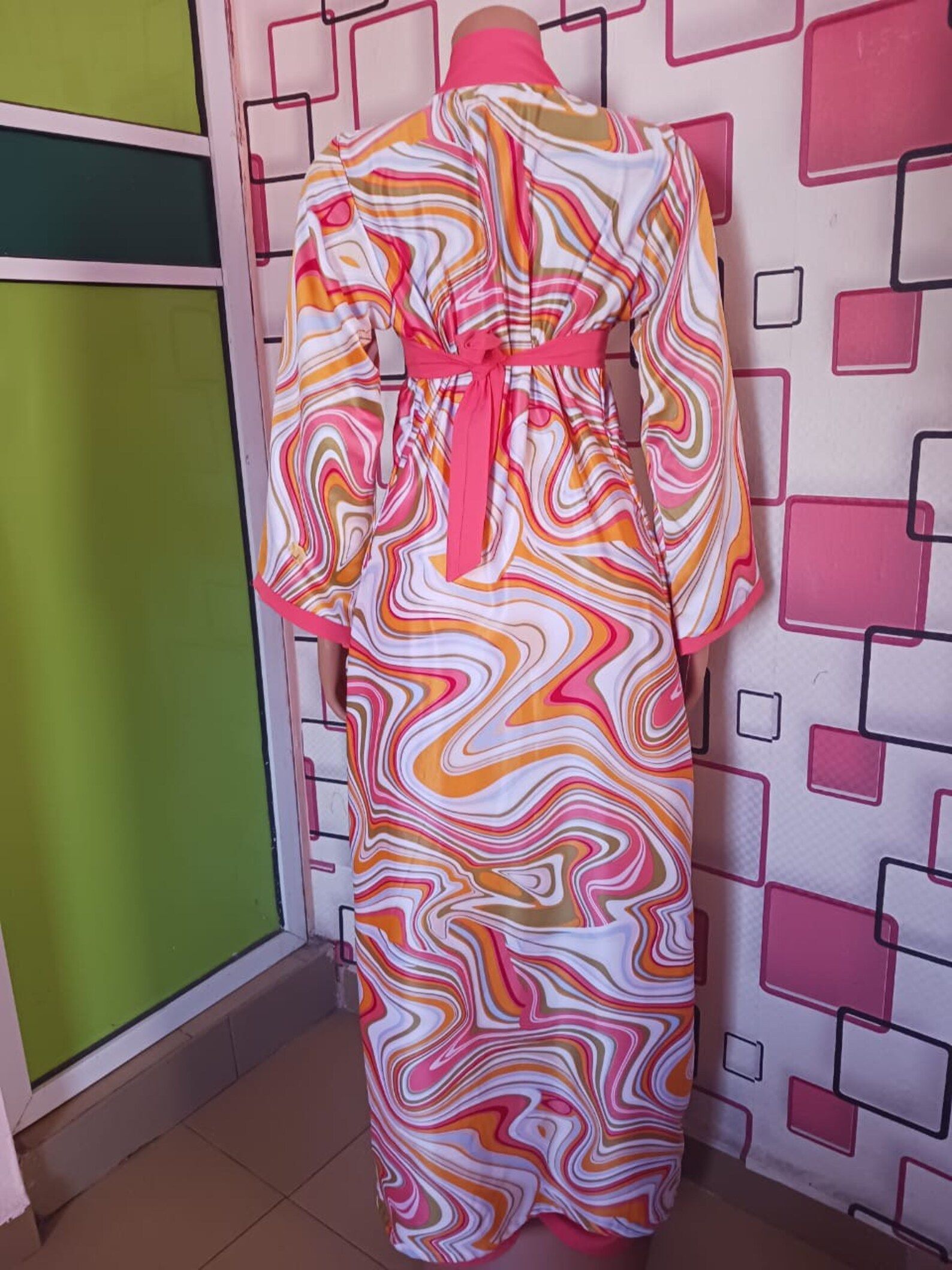 Heavenly Print Lapel Dress - Pink